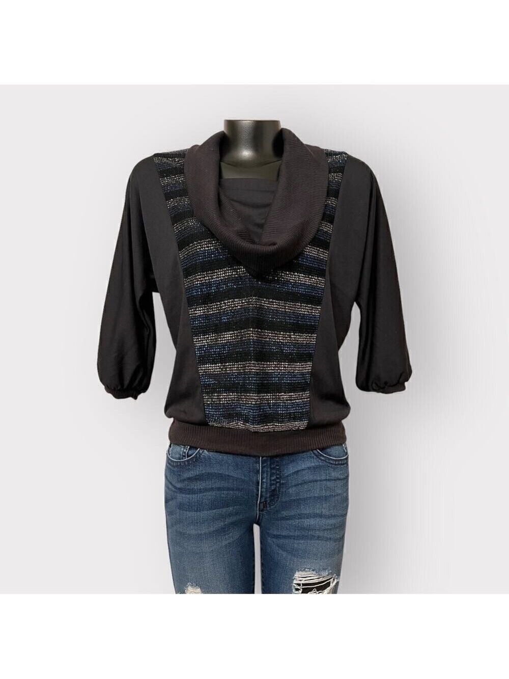 5/$25 ⭐️ LA Reaction VINTAGE Cowl Neck Small Striped Top Black Metallic